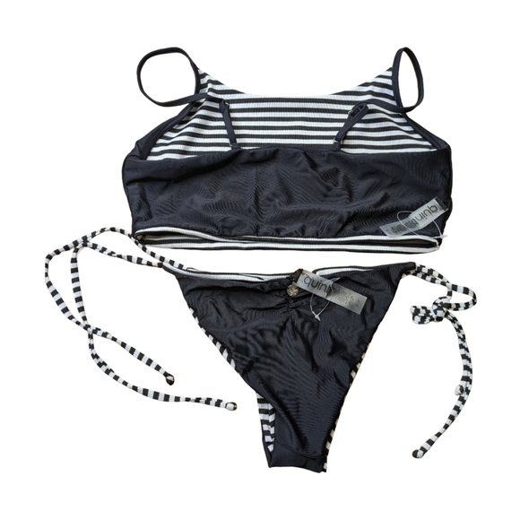 Quintsoul Reversible Striped Ribbed Cami & Low Rise Side Tie Bottoms Bikini NWOT - Picture 7 of 10